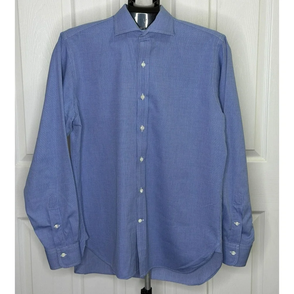 Polo Ralph Lauren Regent Custom Fit Dress Shirt Mens 16 Blue 100% Cotton Italy